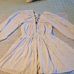 Topshop - Cream & Purple Striped Women's Romper -  Size 10